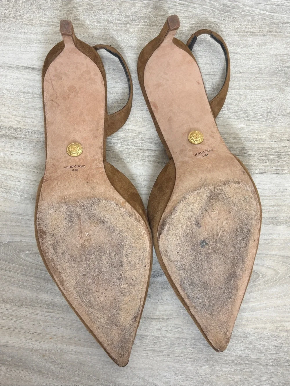Veronica Beard Caroline Slingback Pointed Toe Suede Tan Kitten Heel Pump Sz 9